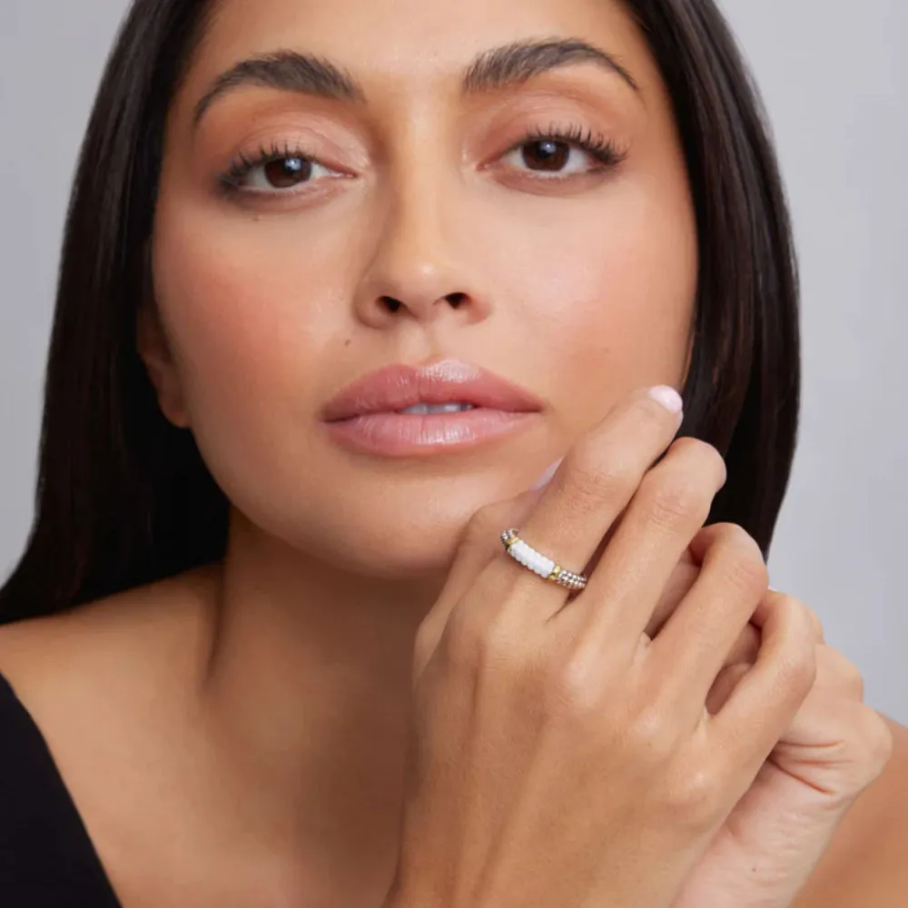 Lagos White Caviar Ceramic Two-Tone Caviar Stacking Ring
