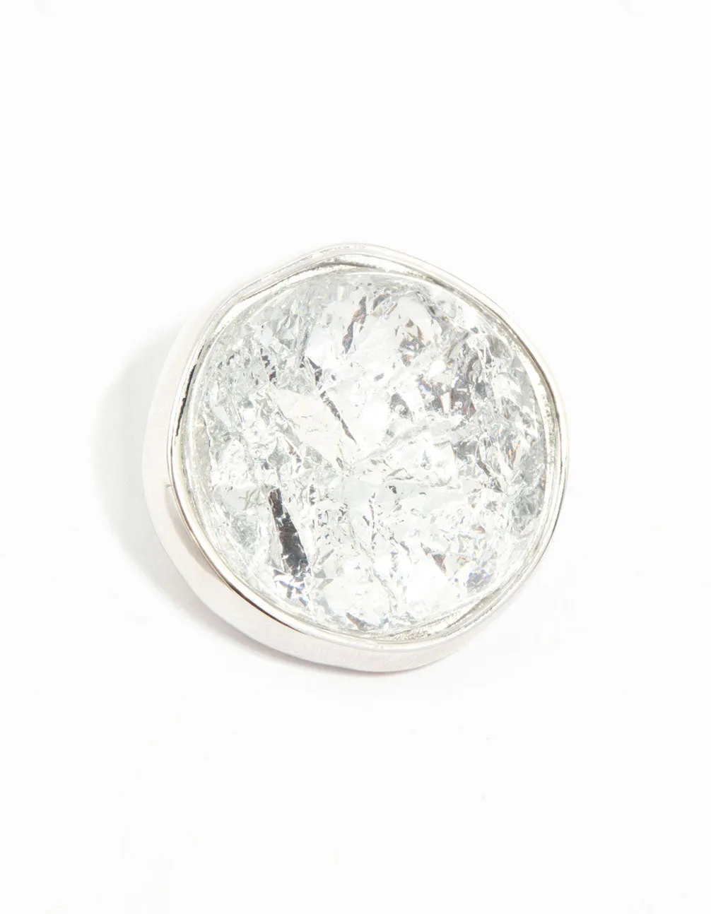 Large Rhodium Crinkle Circle Stud Earrings
