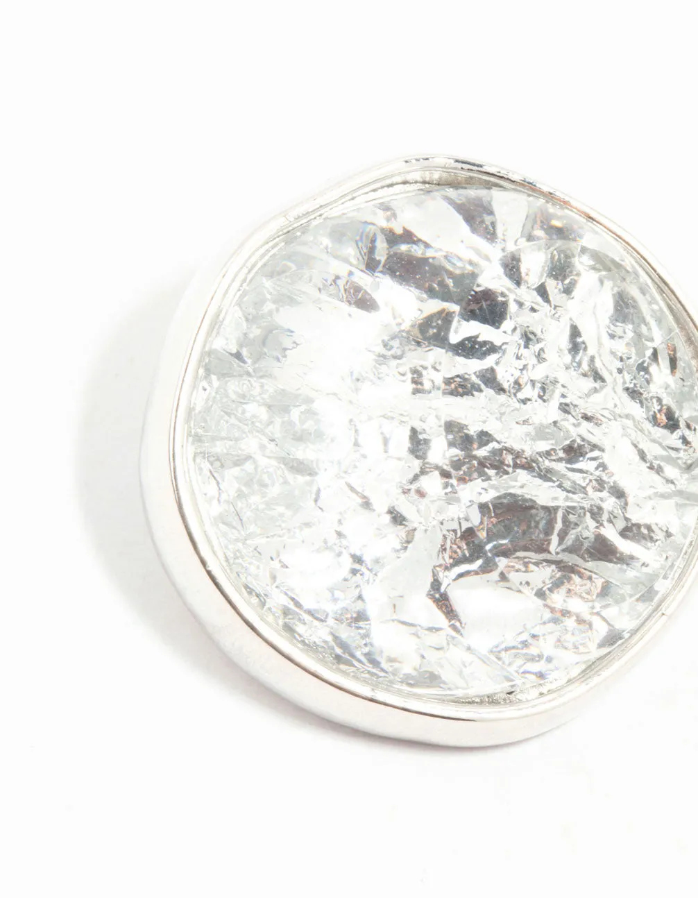 Large Rhodium Crinkle Circle Stud Earrings