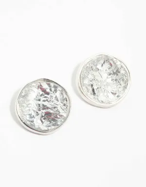 Large Rhodium Crinkle Circle Stud Earrings