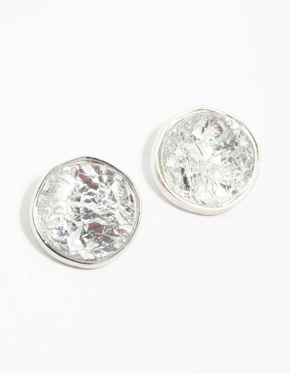 Large Rhodium Crinkle Circle Stud Earrings