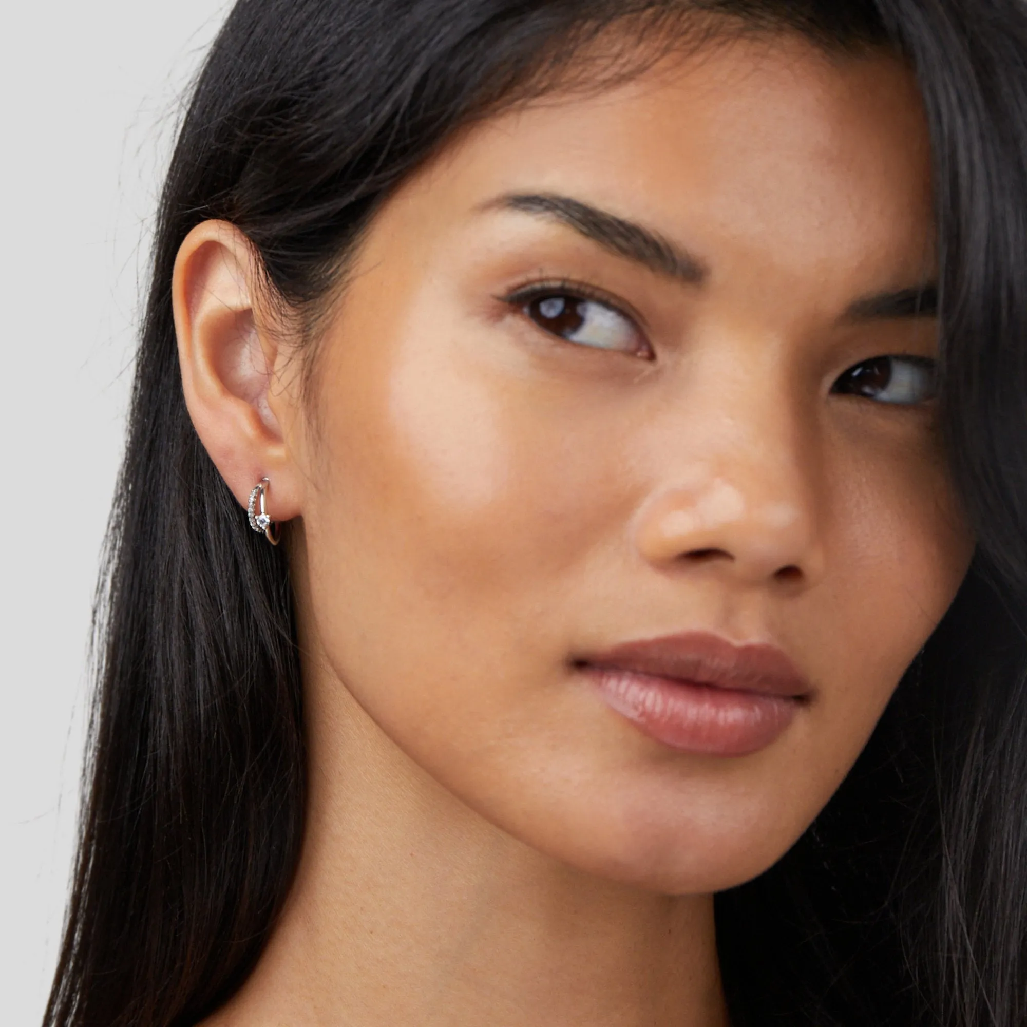 Layered Crystal Silver Hoop Earrings