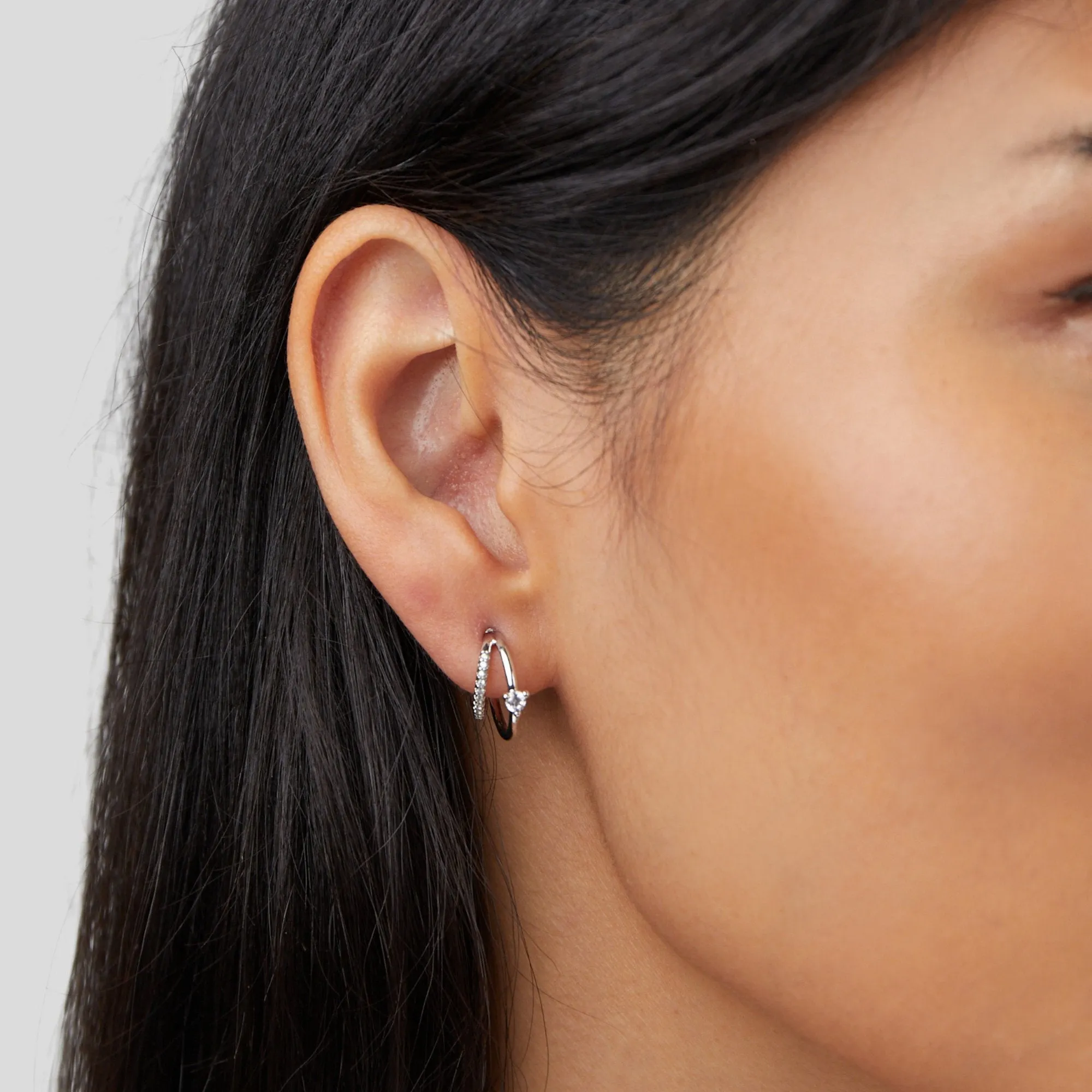 Layered Crystal Silver Hoop Earrings