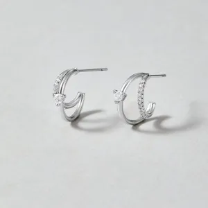 Layered Crystal Silver Hoop Earrings