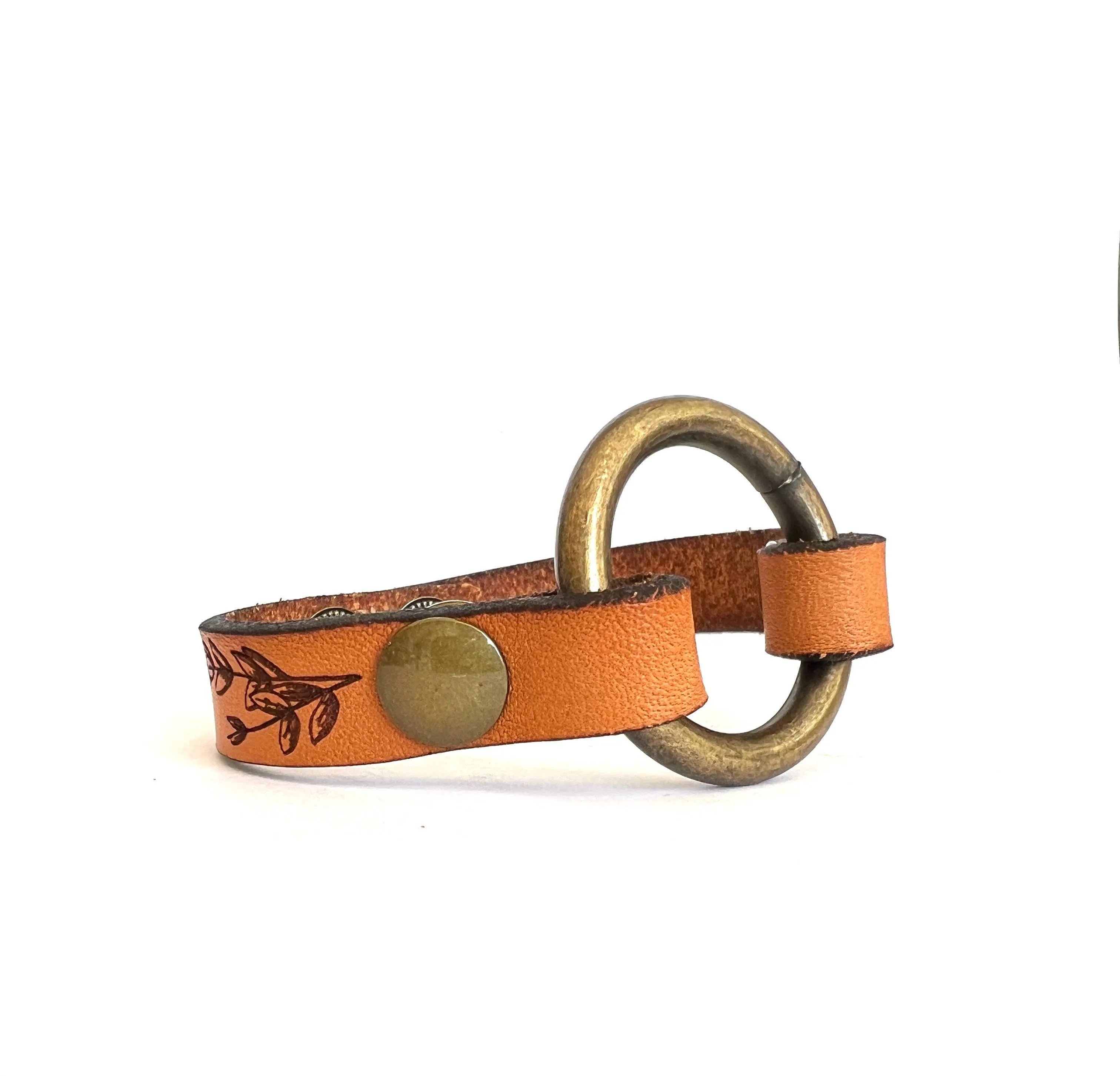 Leather Ring Cuff - Skinny Strap with Snap