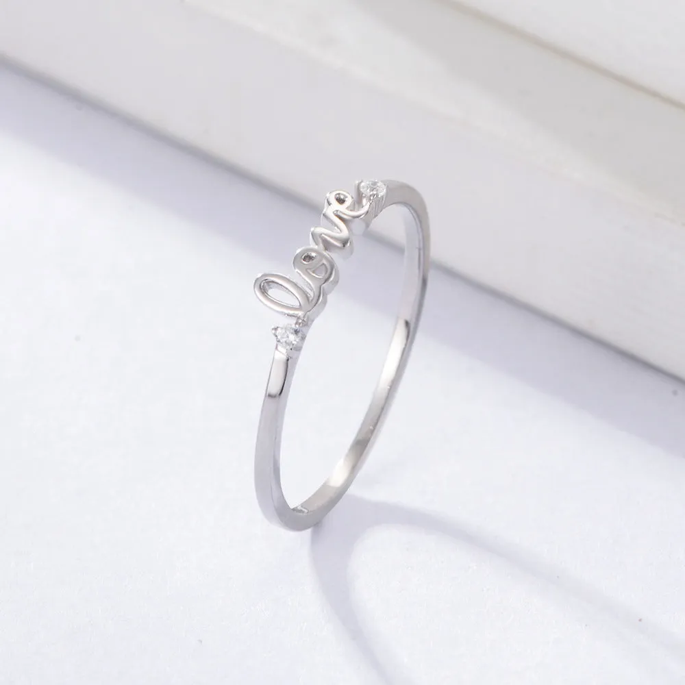 Love Script Thin Single Band Ring