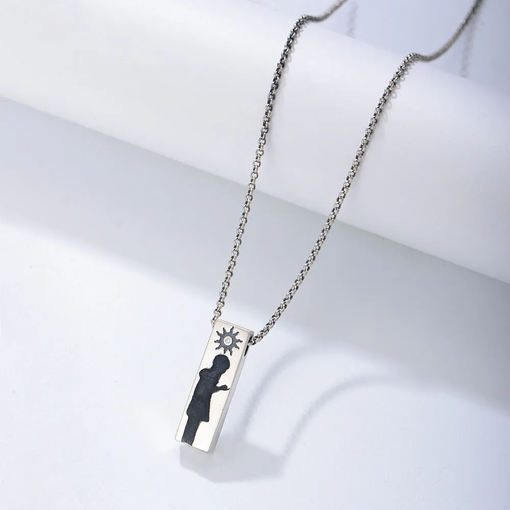 Lover Couple Vintage Pendant Sterling Silver Collarbone Necklace for Women
