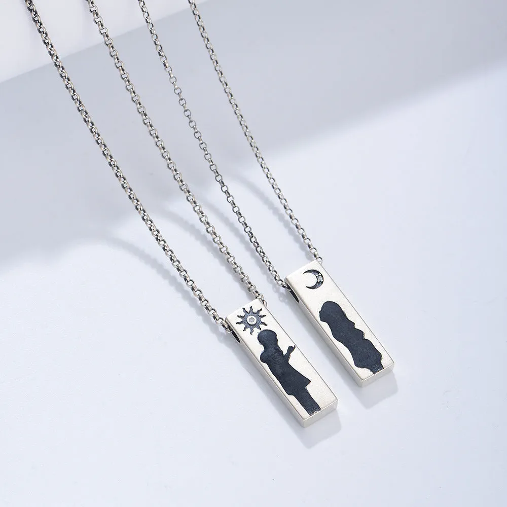 Lover Couple Vintage Pendant Sterling Silver Collarbone Necklace for Women
