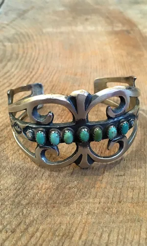 Martha Cayatineto Sand Cast Sterling Silver and Turquoise Cuff
