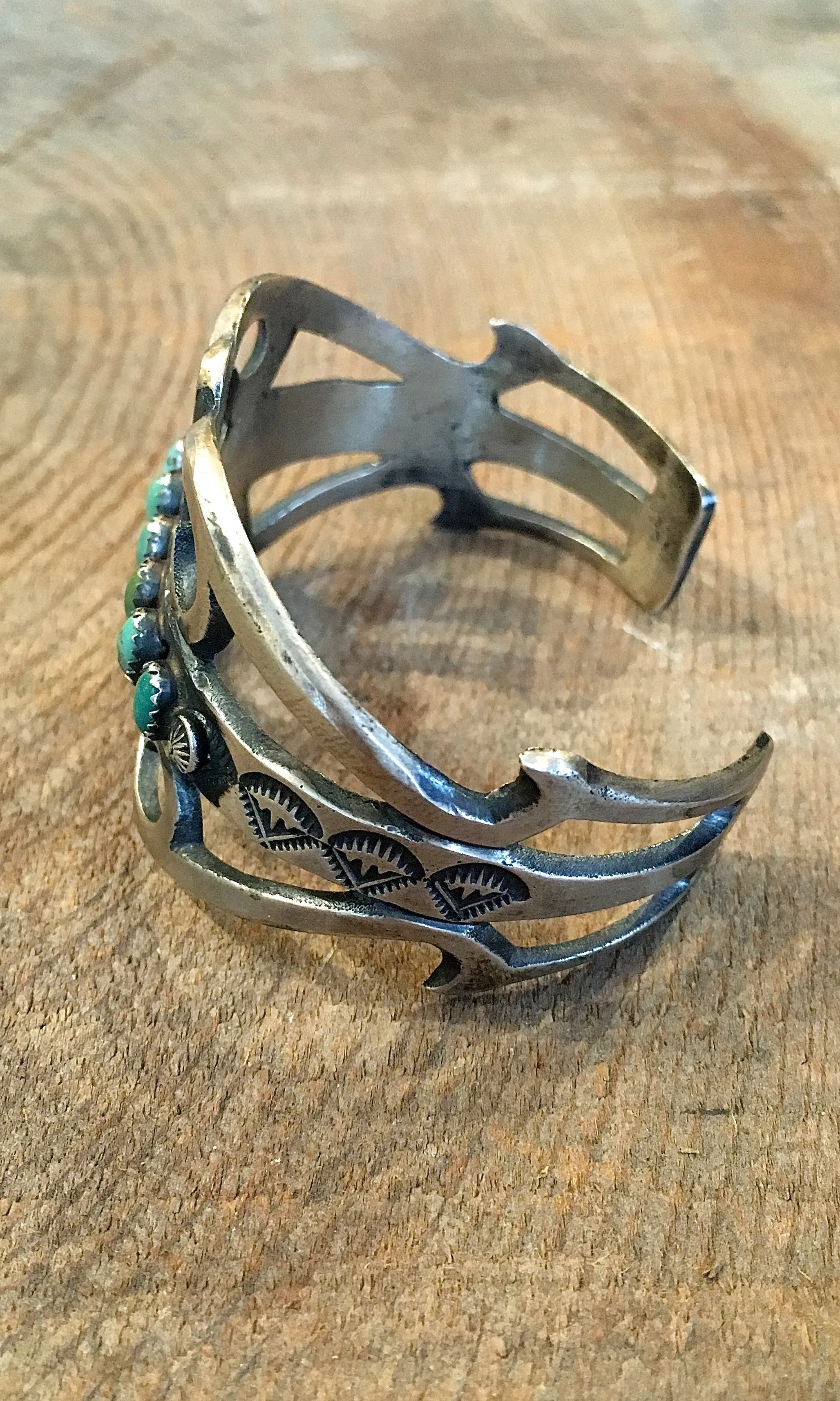 Martha Cayatineto Sand Cast Sterling Silver and Turquoise Cuff