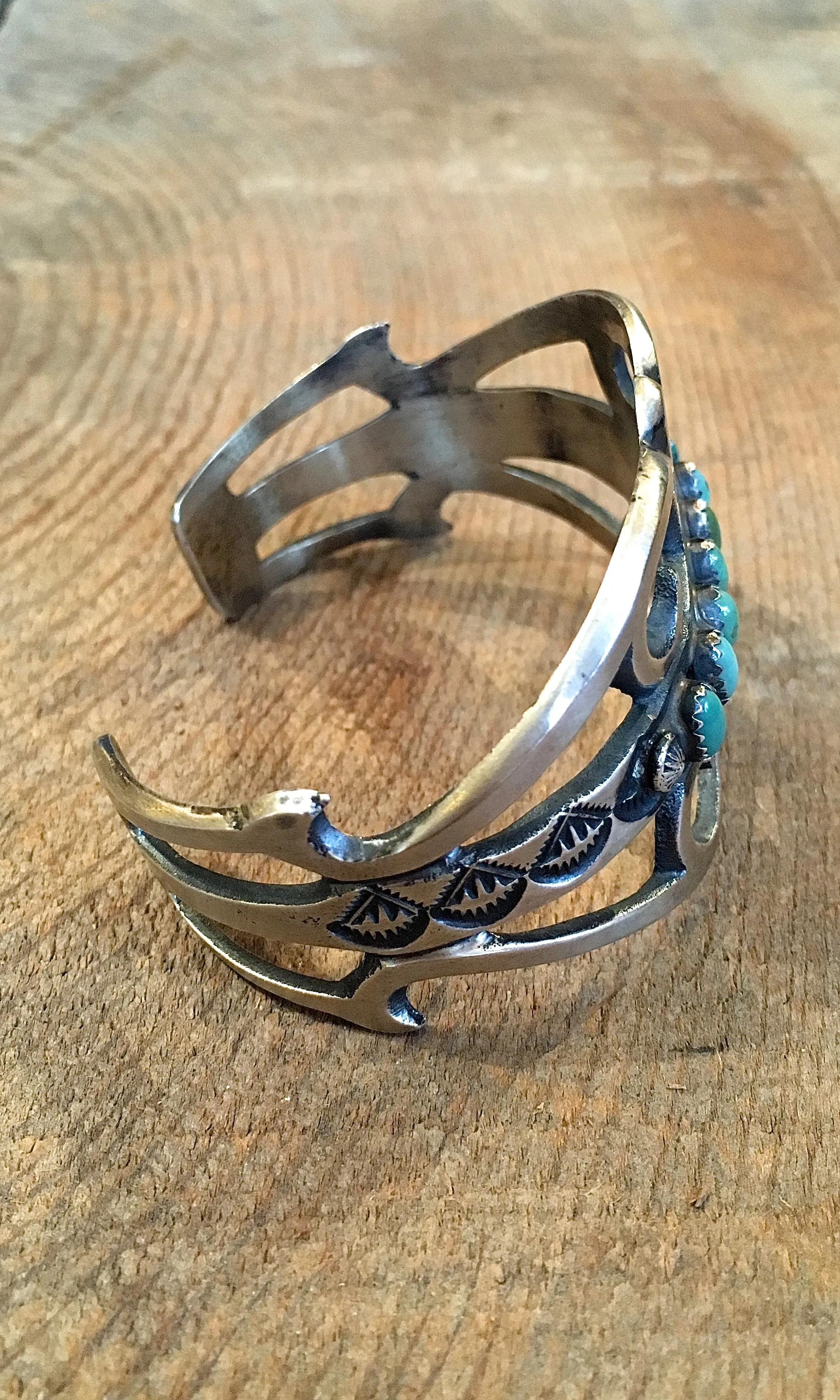 Martha Cayatineto Sand Cast Sterling Silver and Turquoise Cuff