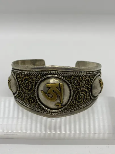 Metal Cuff Handmade Bracelet  with Buddhist Mantra