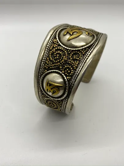 Metal Cuff Handmade Bracelet  with Buddhist Mantra