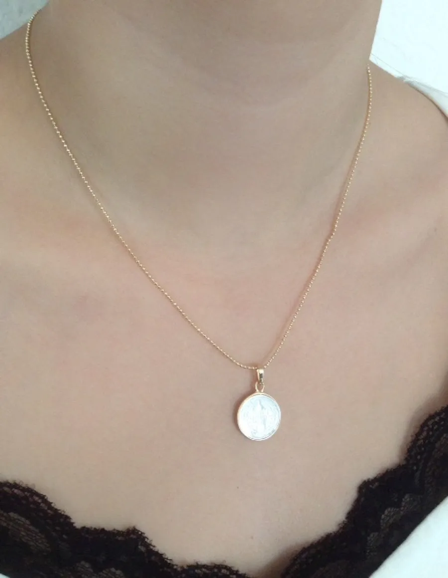 Mother of Pearl San Benito Pendant Gold Plated Ball Chain 17.2"