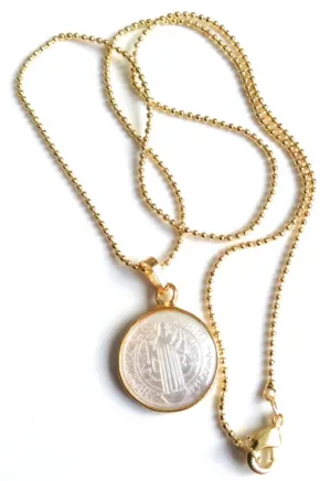 Mother of Pearl San Benito Pendant Gold Plated Ball Chain 17.2"