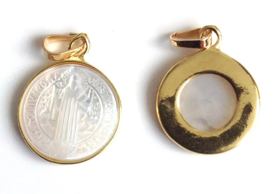 Mother of Pearl San Benito Pendant Gold Plated Ball Chain 17.2"