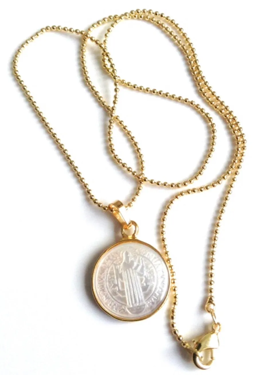 Mother of Pearl San Benito Pendant Gold Plated Ball Chain 17.2"