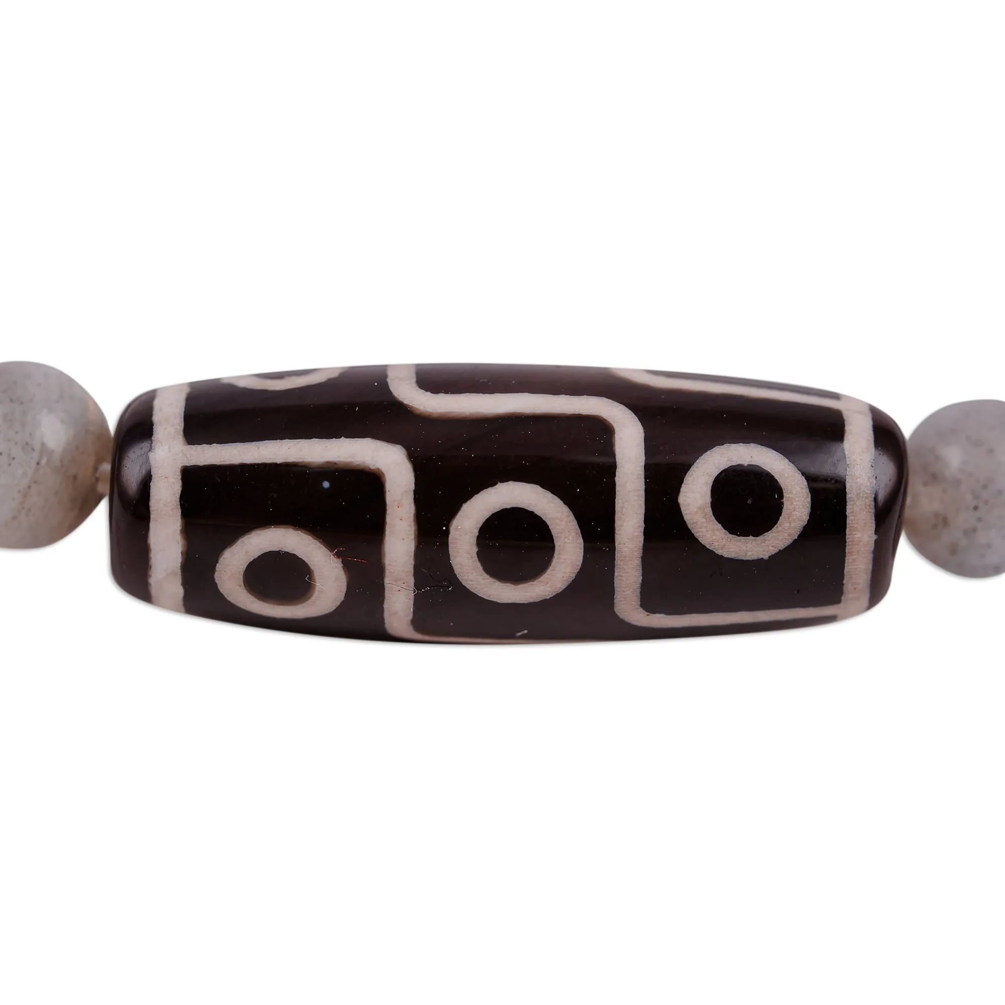 Multi-Gemstone Beaded Dzi Pendant Bracelet in Grey - Grey Fate | NOVICA