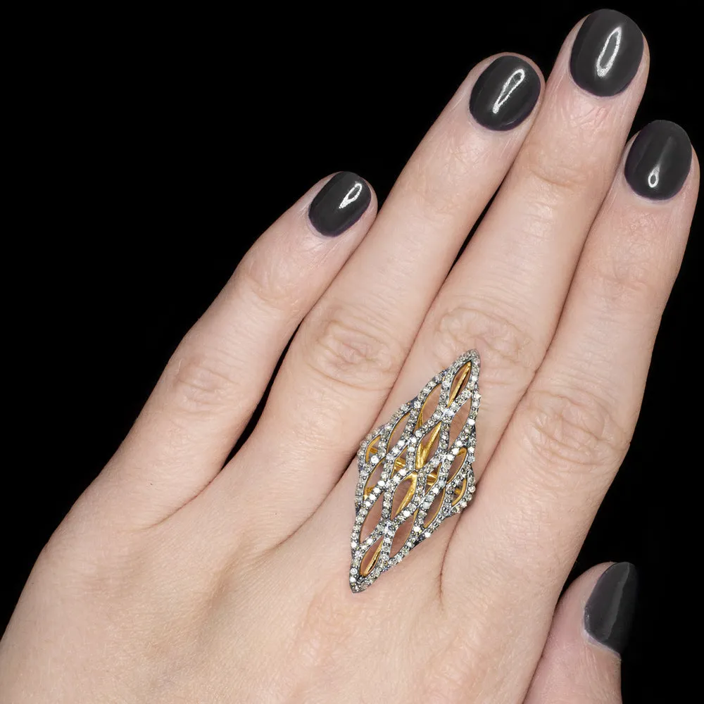 NATURAL .84c PAVE DIAMOND STATEMENT RING 1.5in BIG GEOMETRIC COCKTAIL LONG CUFF