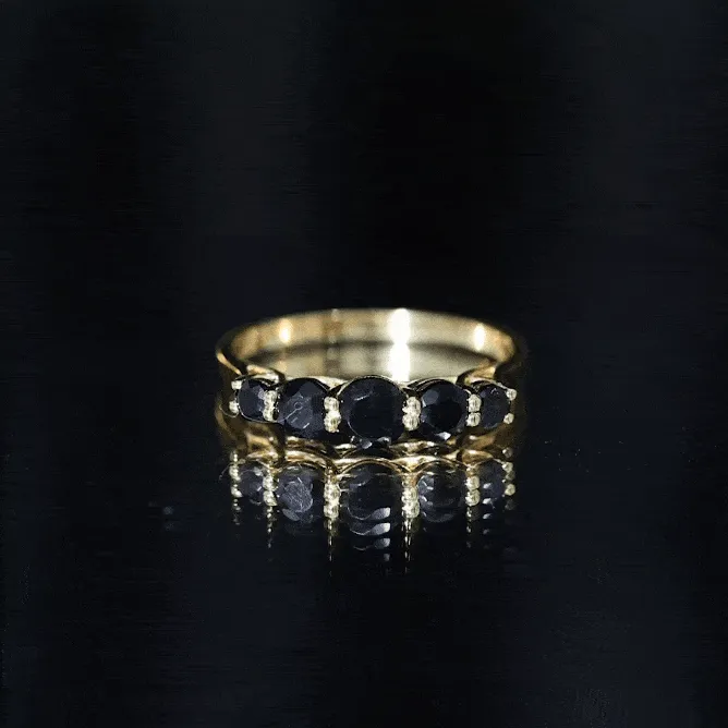 Natural Black Onyx 5 Stone Anniversary Ring in Graduated Style