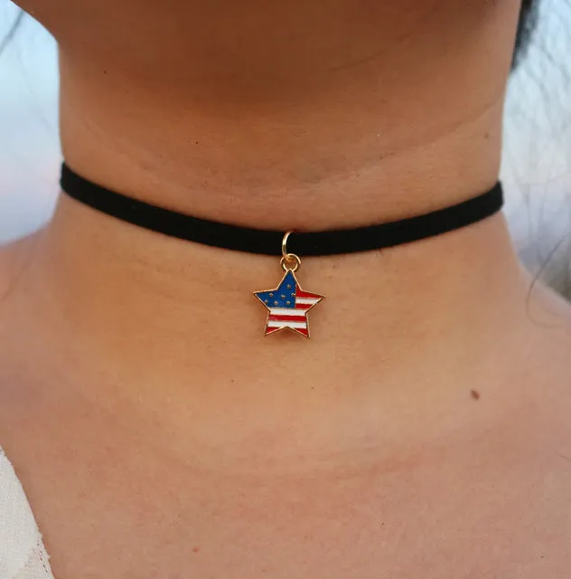 New Leather Velvet Short Gothic Heart Star Moon Flag Triangle Necklace Tattoo Collares For Women Jewelry Cheap Clavicle Choker