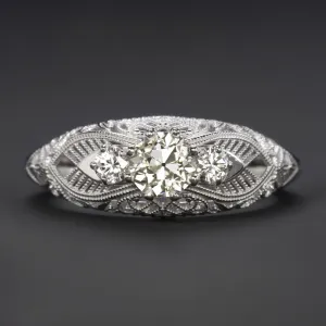 OLD EUROPEAN CUT DIAMOND ENGAGEMENT RING VINTAGE STYLE 14k WHITE GOLD FILIGREE