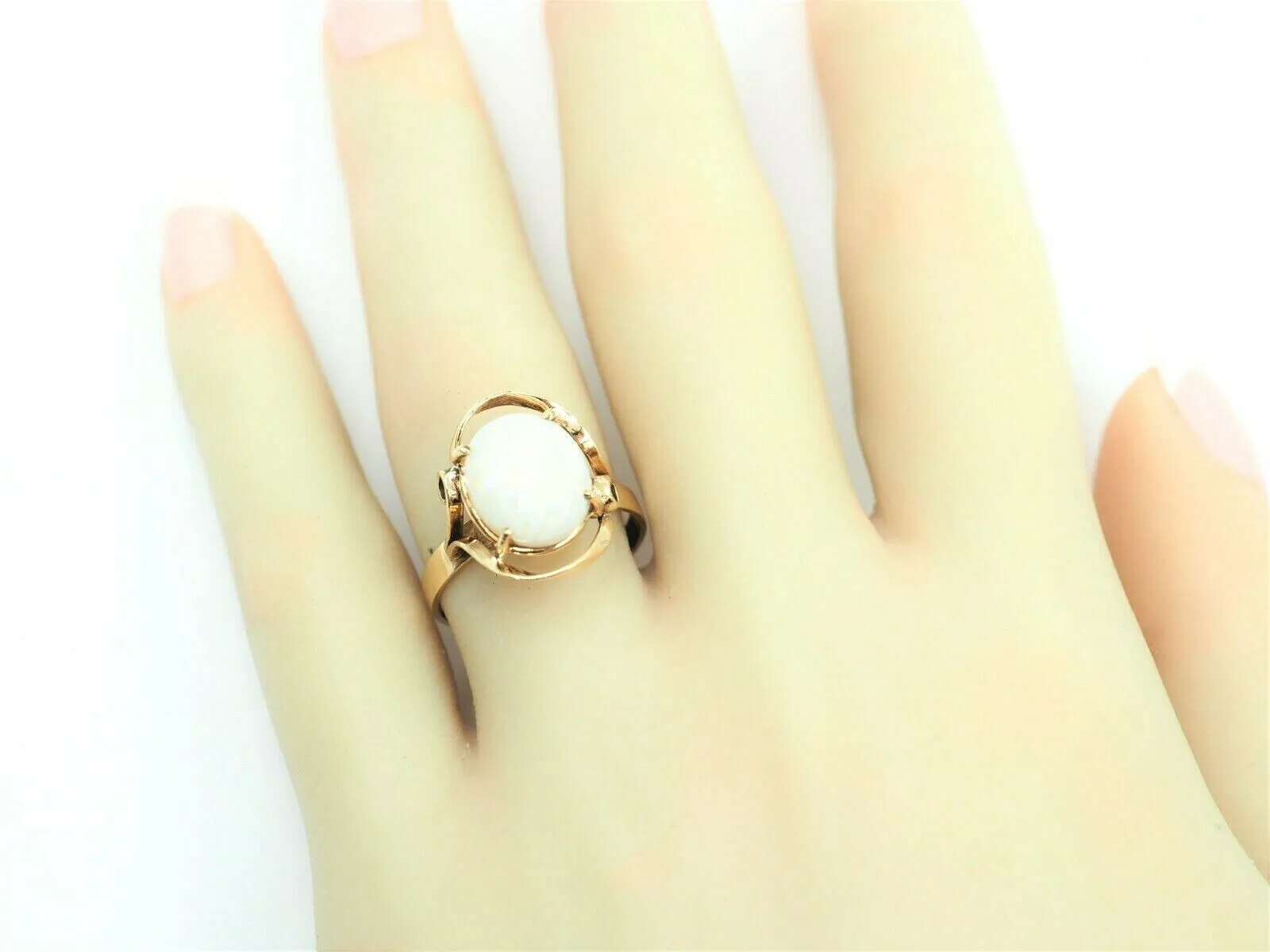 Opal & 9ct Yellow Gold Dress Ring Handmade Fine Jewellery Band Size O