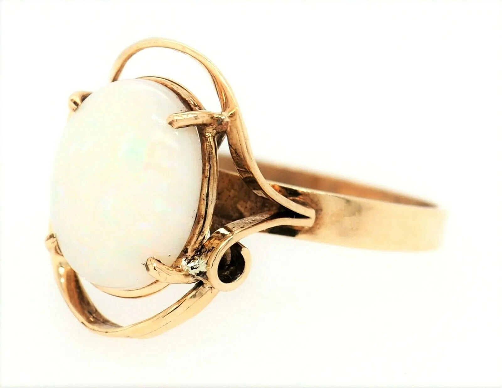 Opal & 9ct Yellow Gold Dress Ring Handmade Fine Jewellery Band Size O