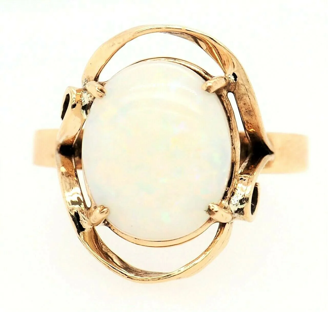 Opal & 9ct Yellow Gold Dress Ring Handmade Fine Jewellery Band Size O