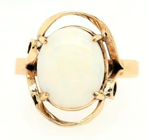 Opal & 9ct Yellow Gold Dress Ring Handmade Fine Jewellery Band Size O