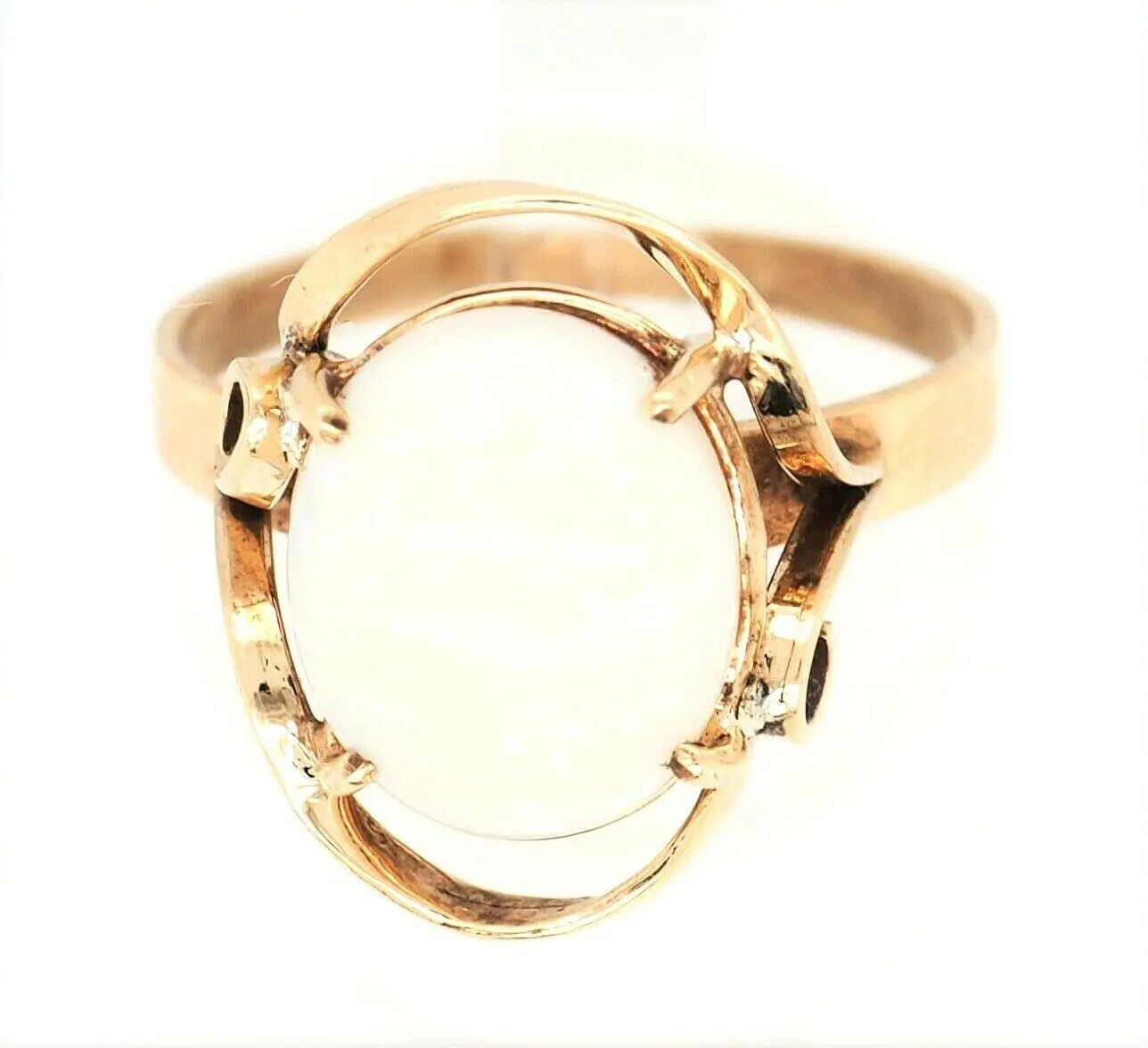 Opal & 9ct Yellow Gold Dress Ring Handmade Fine Jewellery Band Size O