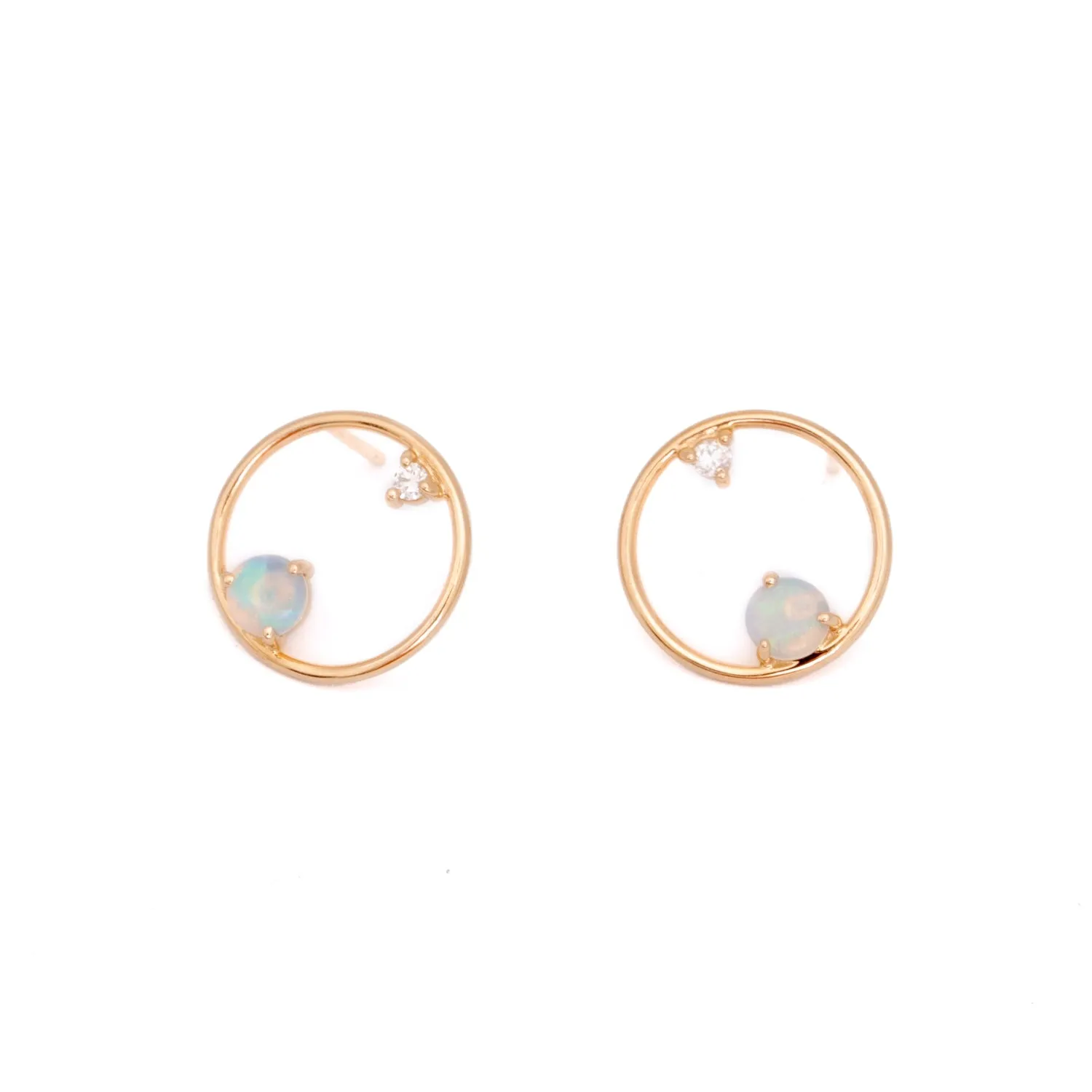 Opal & Diamond Circle Earrings