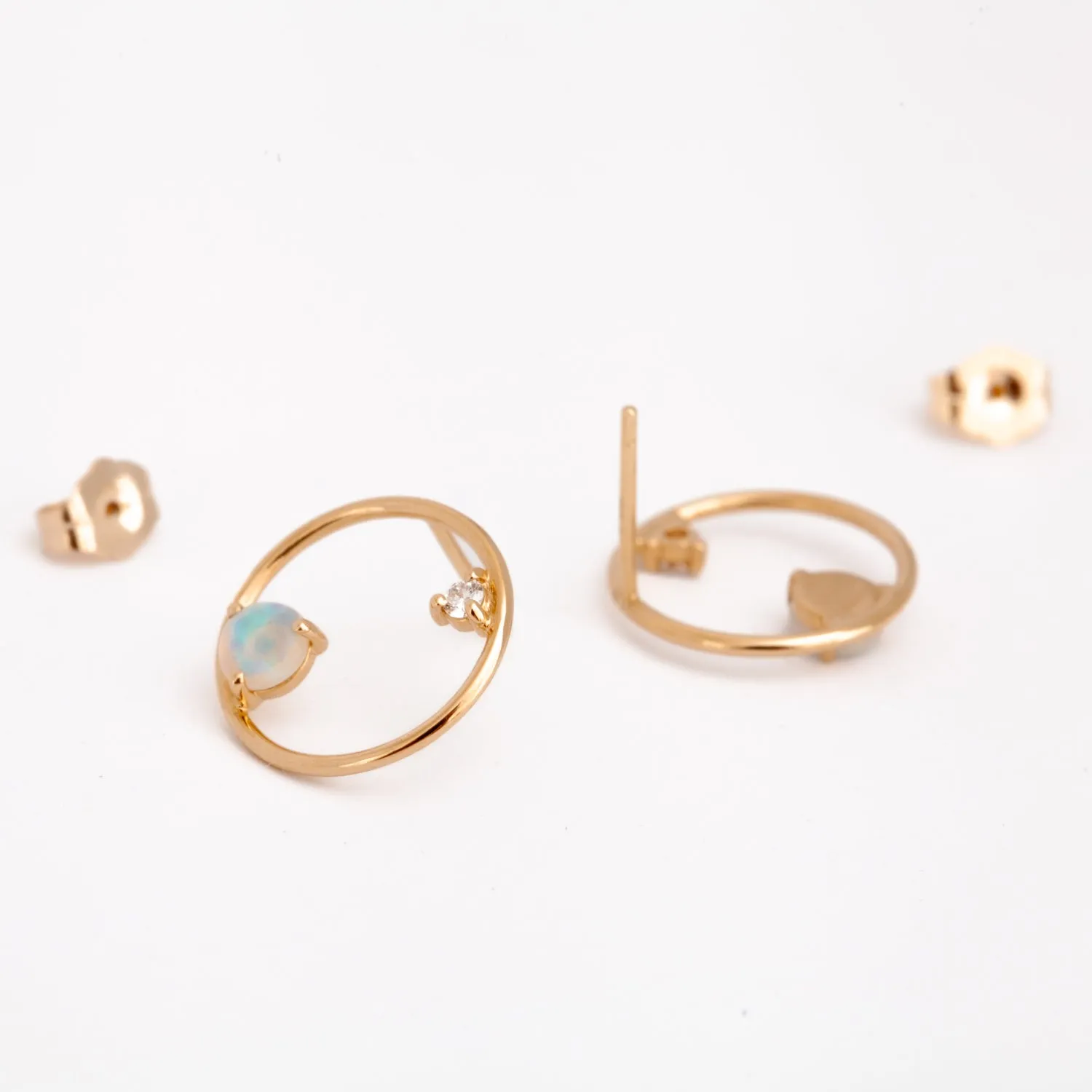 Opal & Diamond Circle Earrings