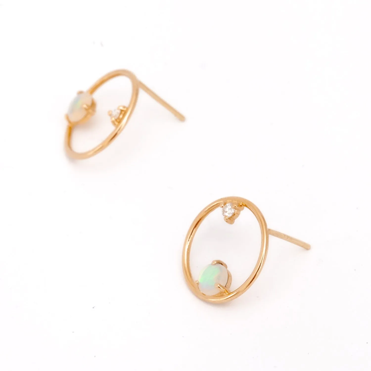 Opal & Diamond Circle Earrings