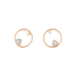 Opal & Diamond Circle Earrings