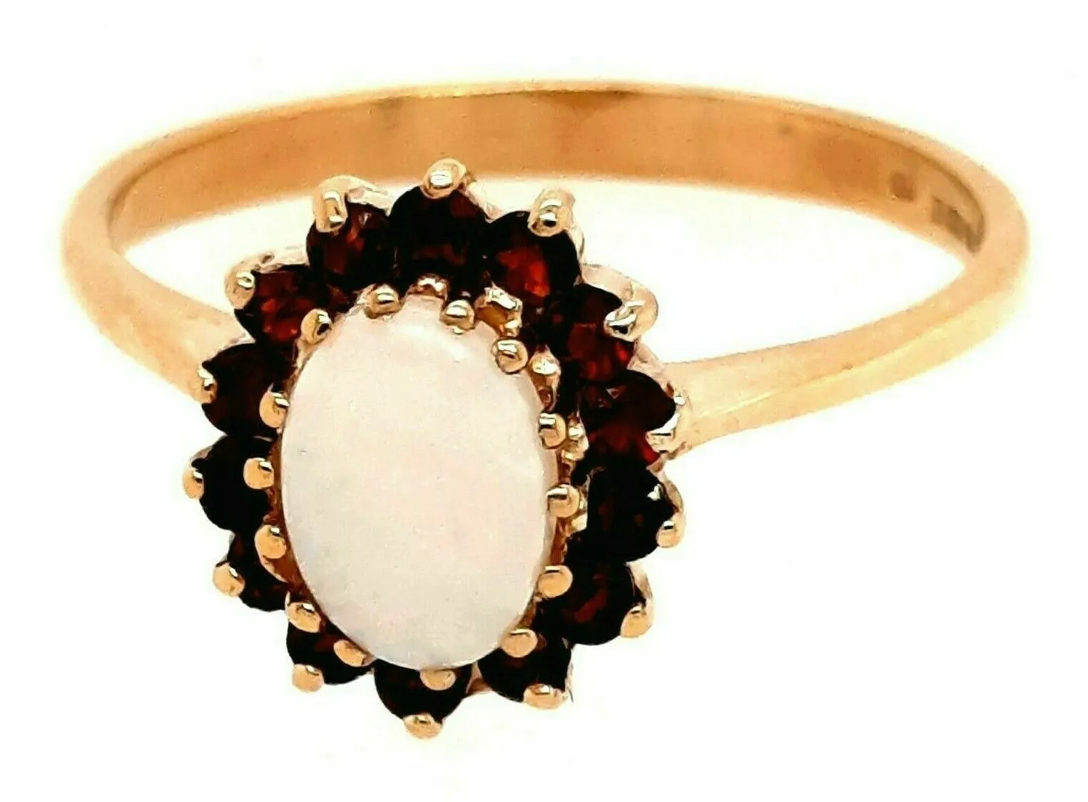 Opal & Garnet 9ct Yellow Gold Ring Hallmarked Sheffield 1994 Fine Jewellery