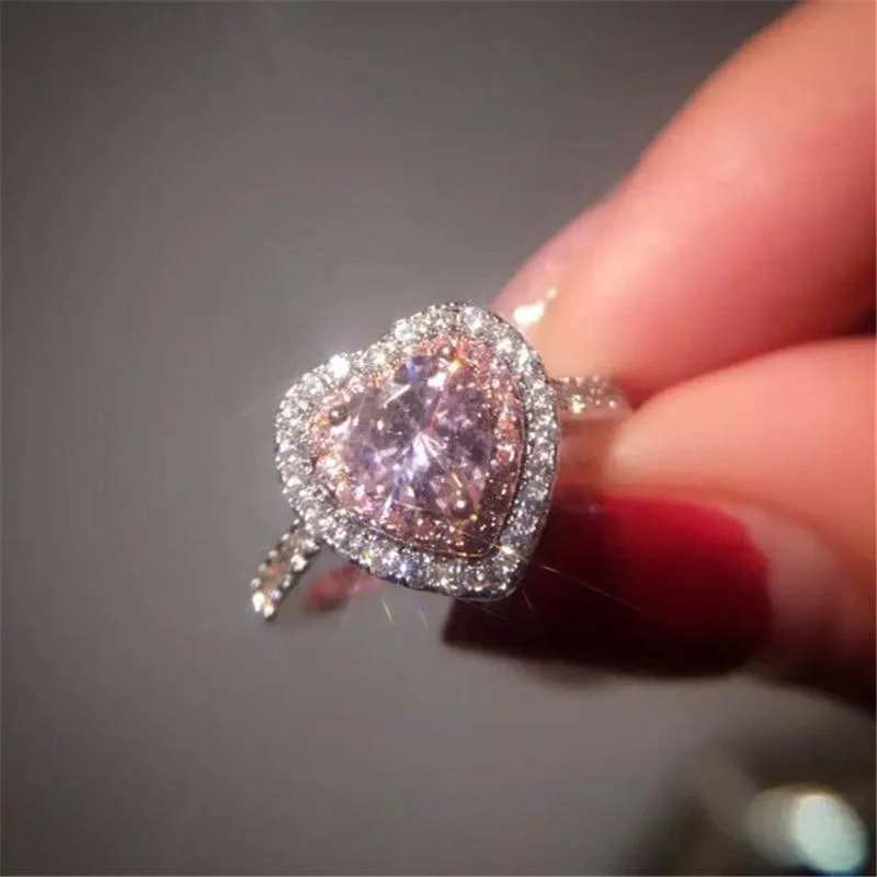 Pink CZ  Heart Ring size 6 925 Sterling Silver