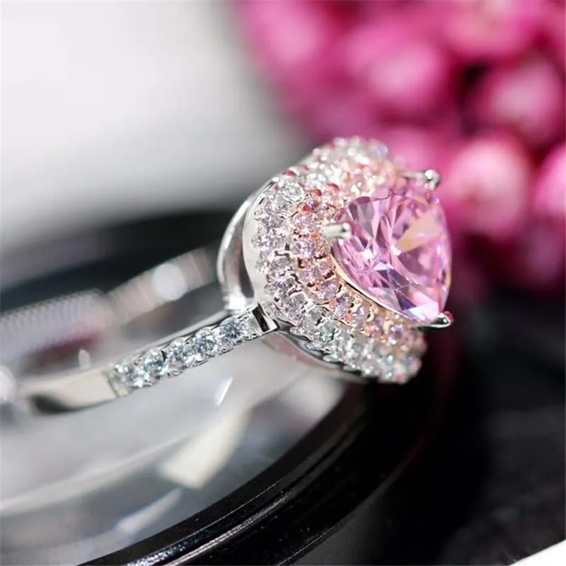 Pink CZ  Heart Ring size 6 925 Sterling Silver