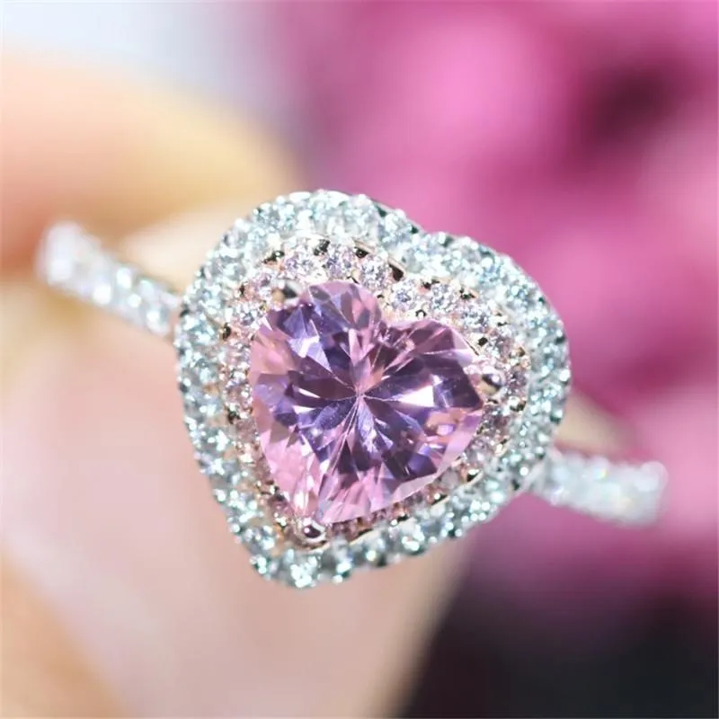 Pink CZ  Heart Ring size 6 925 Sterling Silver