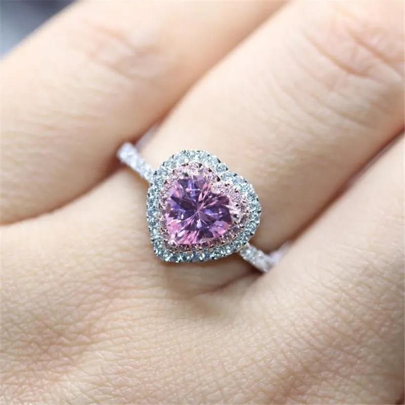 Pink CZ  Heart Ring size 6 925 Sterling Silver