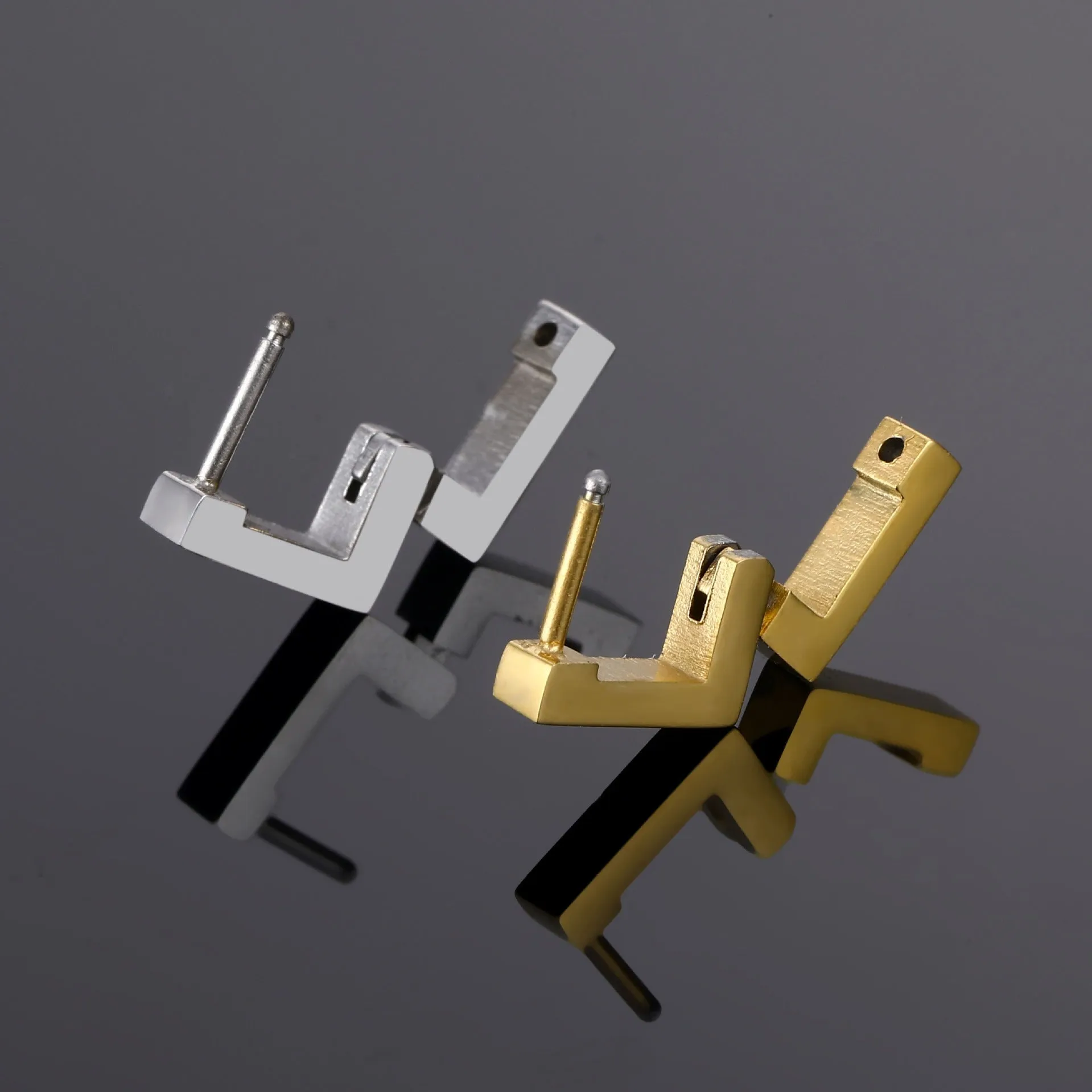 Pre Order:  Geometric Smooth Titanium Steel Square Earrings