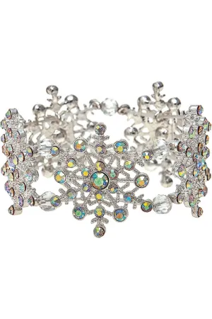 Rain Jewelry Silver Aurora Borealis Crystal Filigree Snowflake Stretch Bracelet