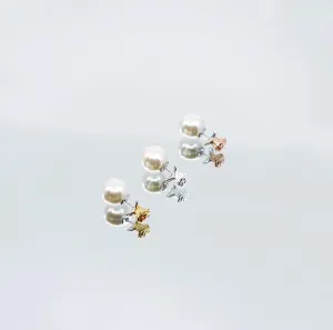 Rose Flower Stud Earrings in Sterling Silver with Pearl Ear Nut