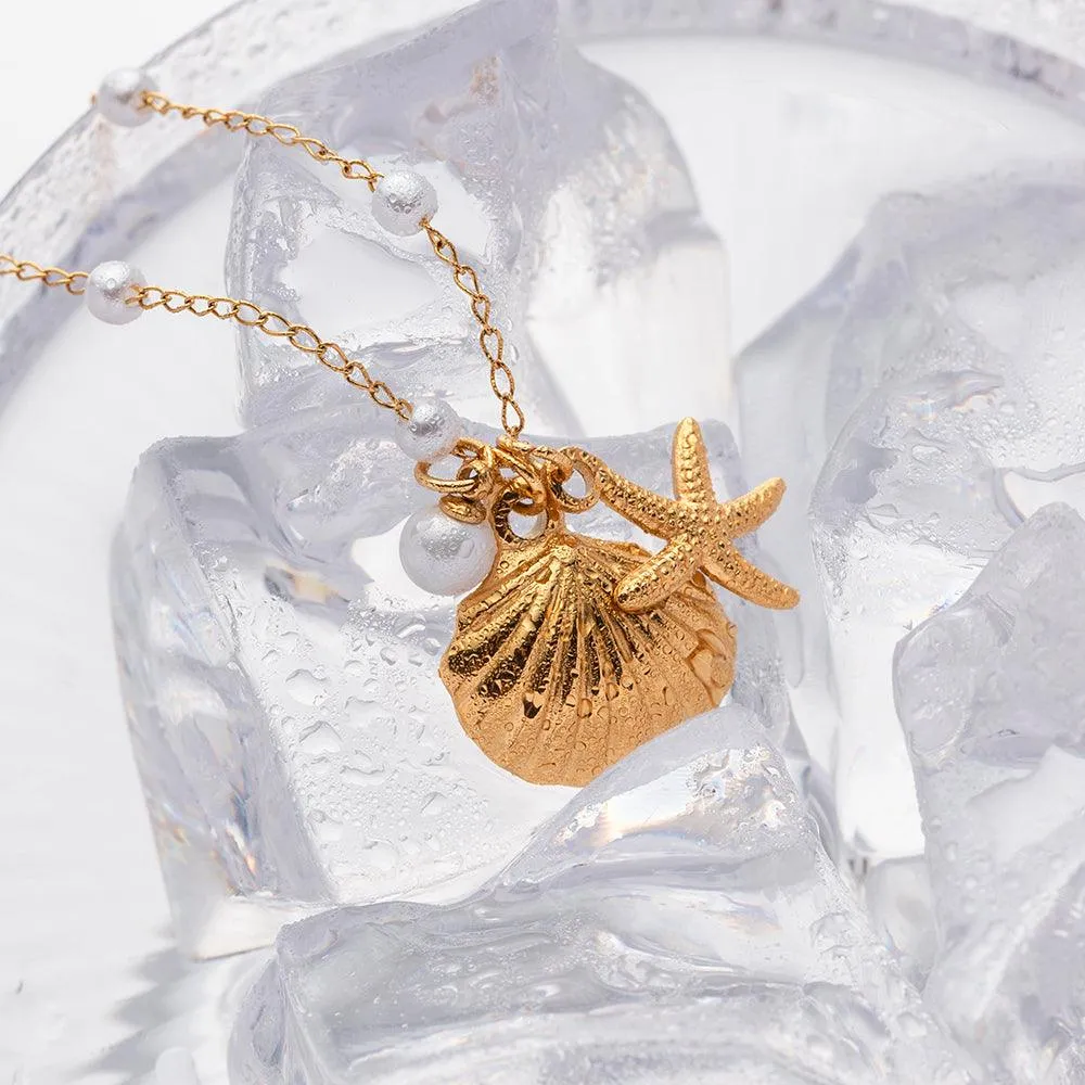 Seashell Star Fish Pearl Necklace