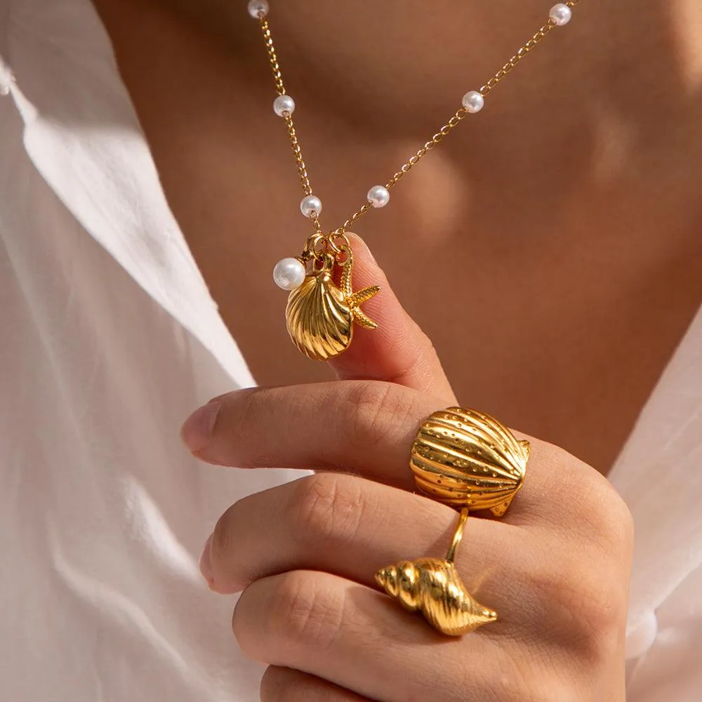Seashell Star Fish Pearl Necklace