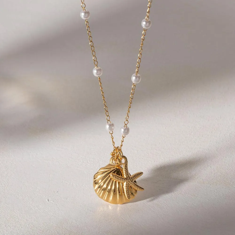 Seashell Star Fish Pearl Necklace
