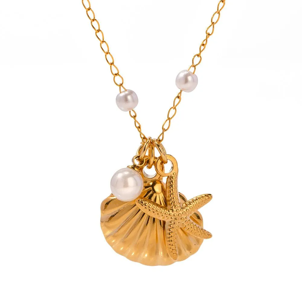 Seashell Star Fish Pearl Necklace