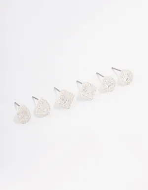 Silver Mixed Cubic Zirconia Stud Earring 3-Pack