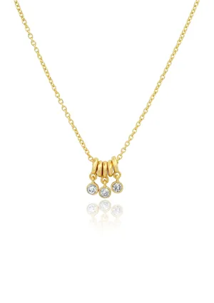 Simple Gold Chain Necklace with Mini Rings and CZ Accent