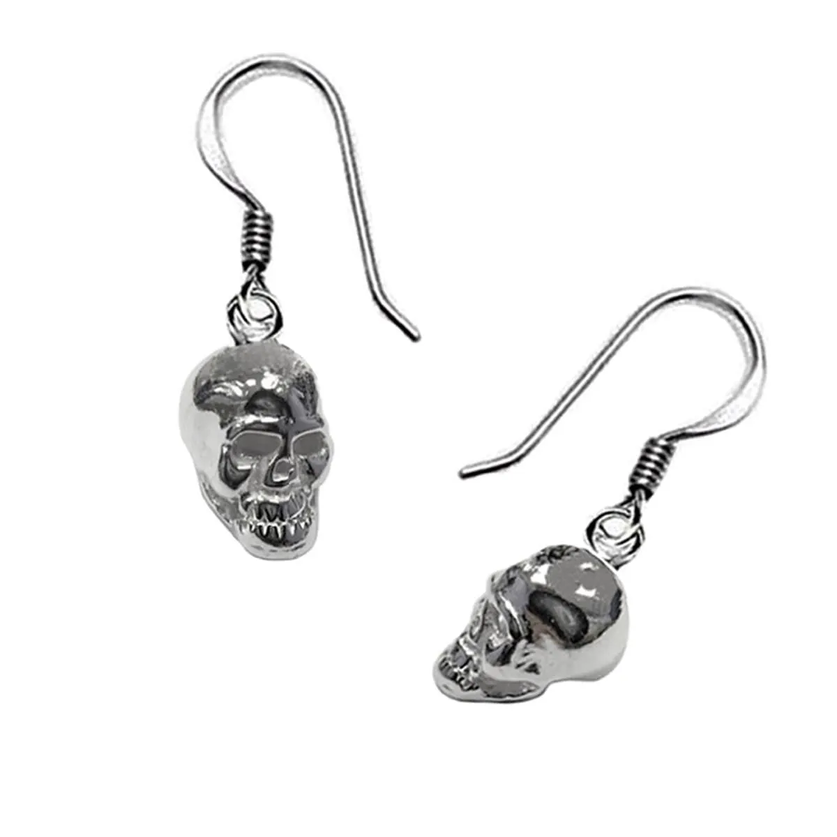 Skull Dangle Earrings, Silver Skull Earrings - Small 10mm Skull Charms